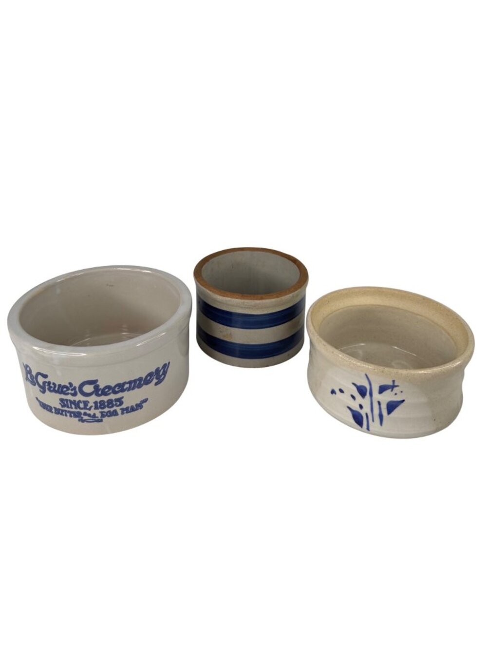 LeGrees Creamery Ceramic Butter Crocks Striped Rustic Set of 3 Vintage Stoneware